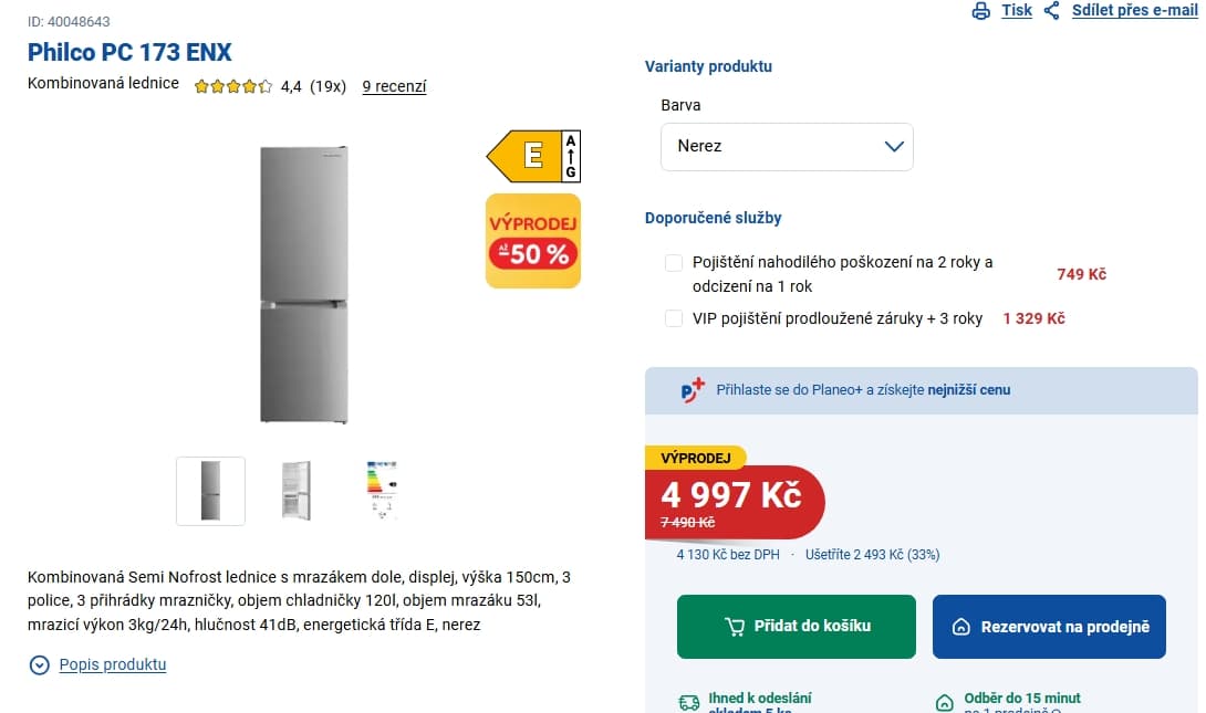 Lednice Philco, semi no frost, 150 cm