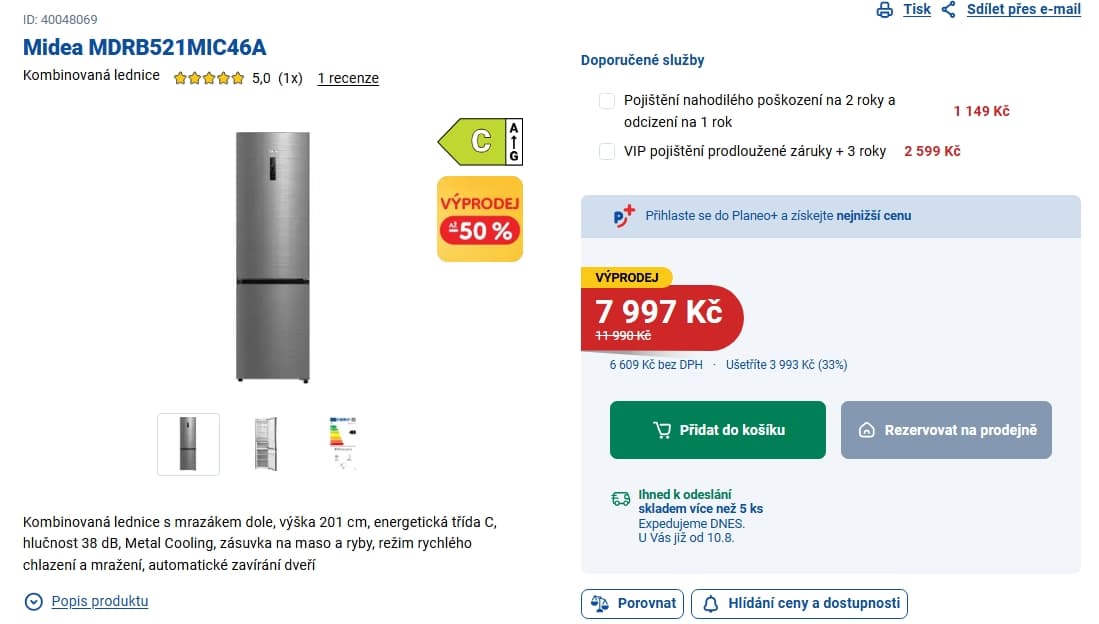 Lednice Midea, 201 cm
