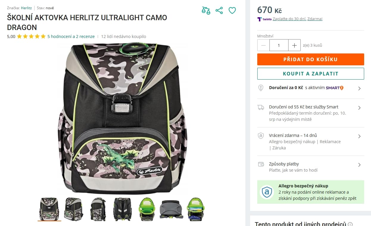 Školní batoh Herlitz UltraLight Drak
