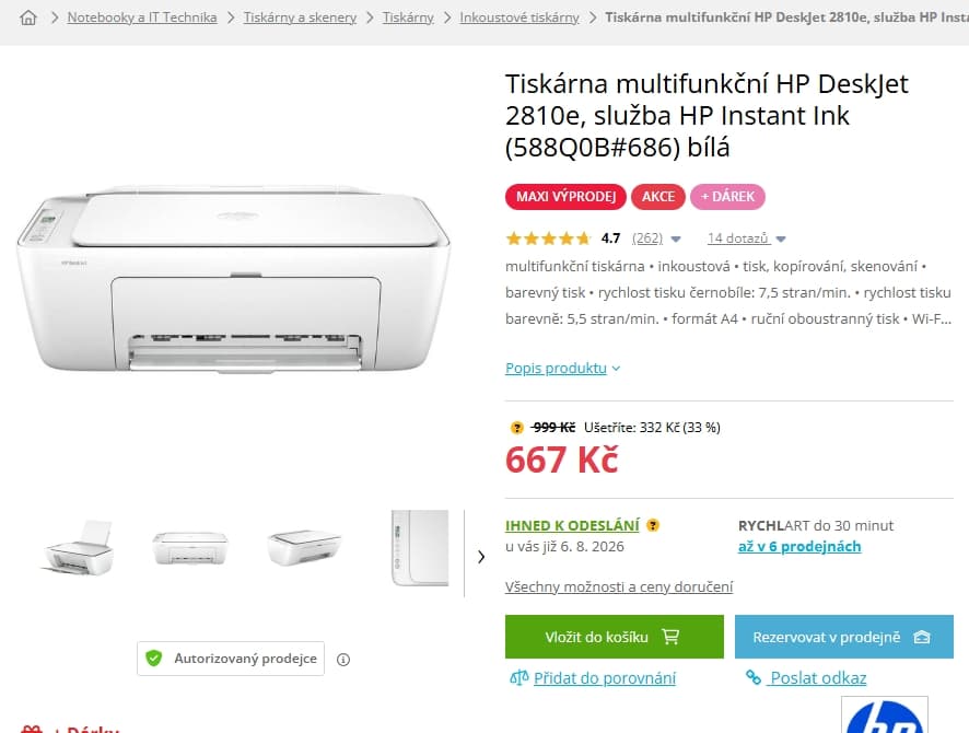 Barva, multifunkce, ink. HP, Wifi