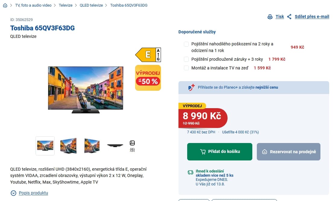 4K QLED Smart TV, Atmos, 164 cm Toshiba