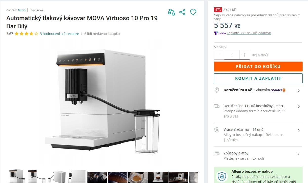 Automatický kávovar Mova, 19 bar