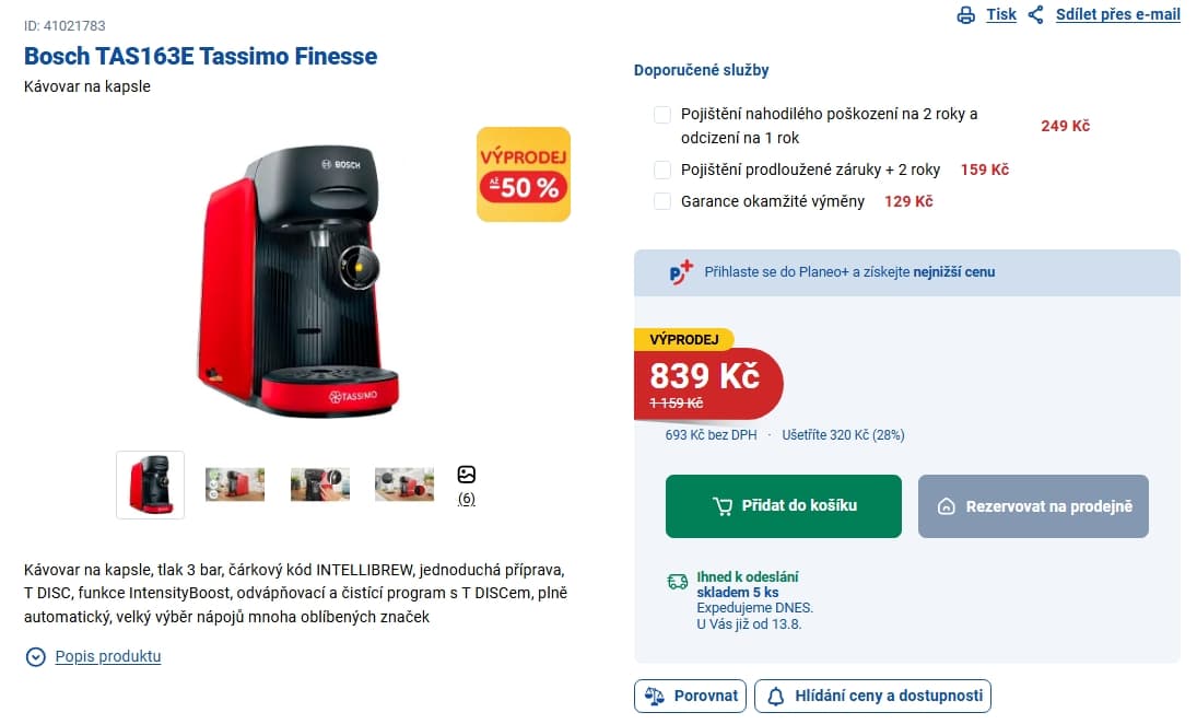 Kávovar na kapsle Bosch TAS163E 