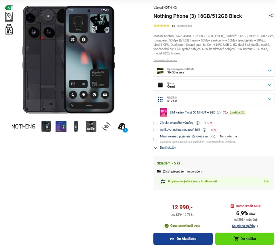 Nothing Phone 3 8x 3,2GHz, 16/512GB, 6,67"