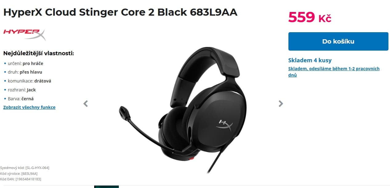 Herní sluchátka HyperX Cloud Stinger 2