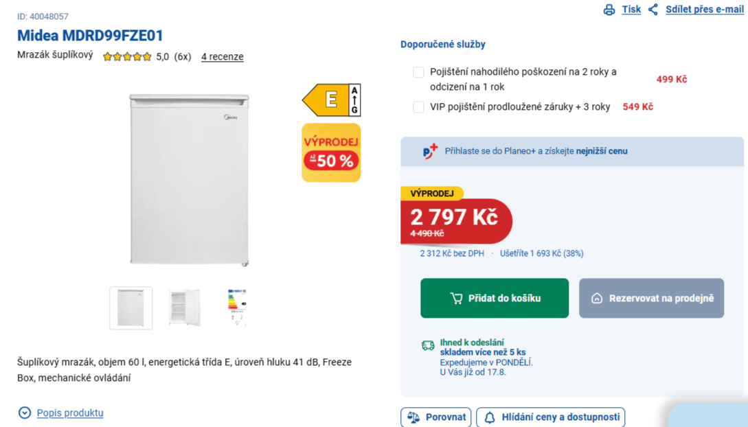 Mrazák Midea, 60 l., 85 cm