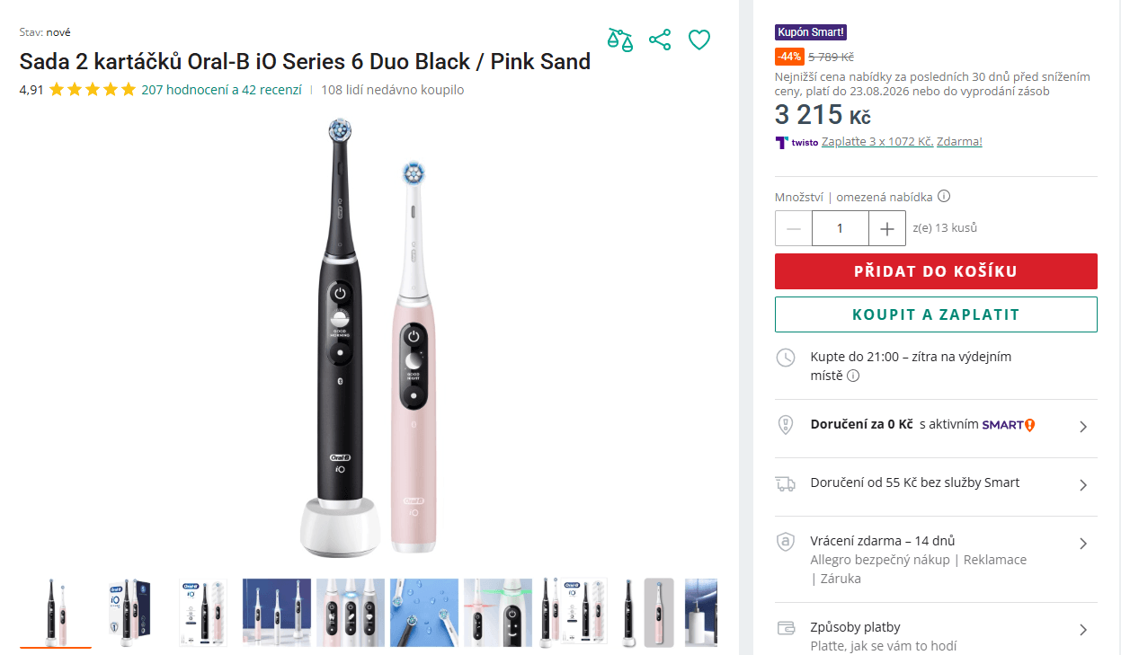 2x magnetický zubní kartáček Oral-B iO Series 6