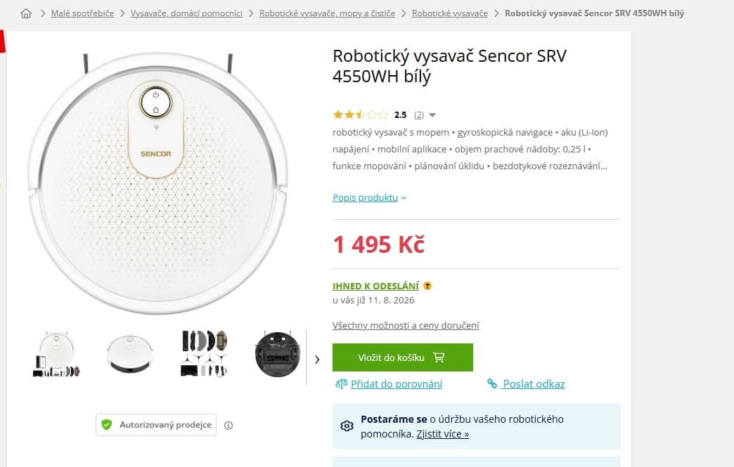Robotický vysavač s mopem Sencor 7,5cm