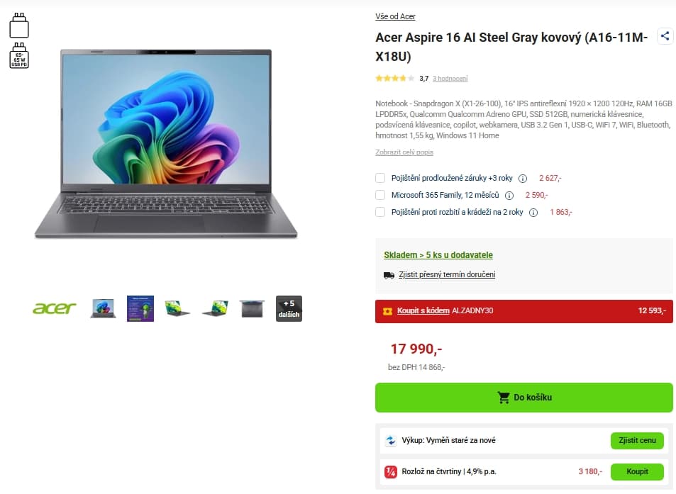 Acer 3 GHz, 16/512 GB, 16", 1,55 kg
