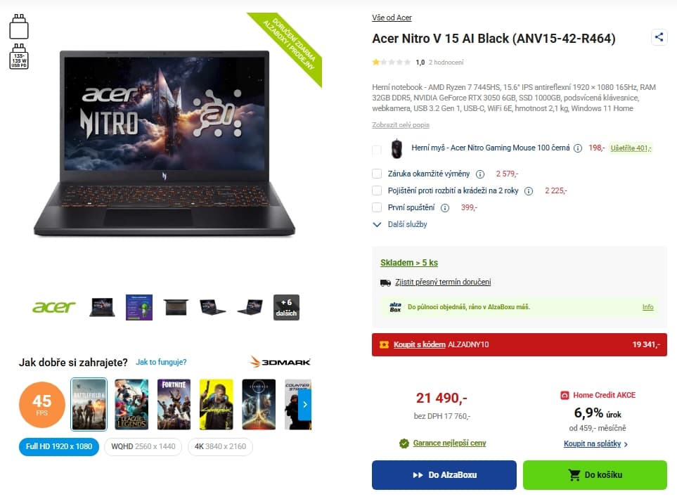 Acer 4,7 GHz, 32/1000GB, 6 GB Nvidia, 15,6"