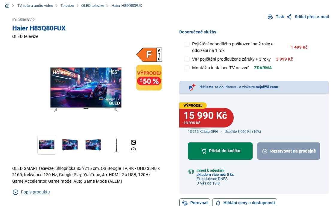 QLED 4K Google TV, 120Hz, 215 cm, Haier