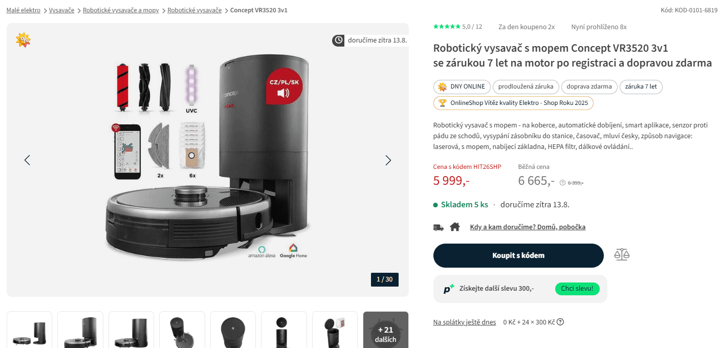 Robot vysavač / mop Concept, stanice, Hepa
