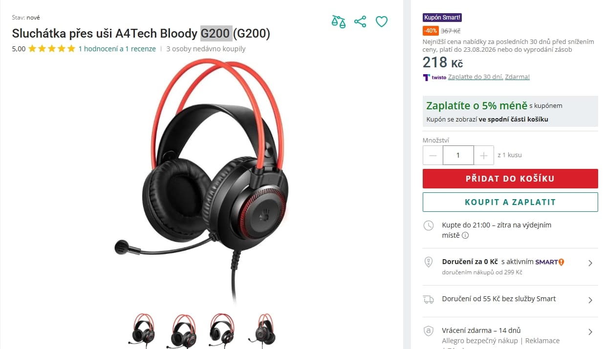 Sluchátka A4tech Bloody G200
