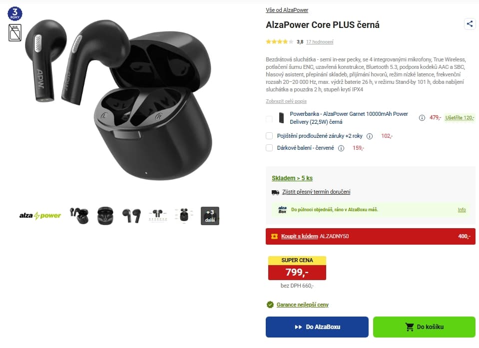 BT sluchátka AlzaPower Core ENC