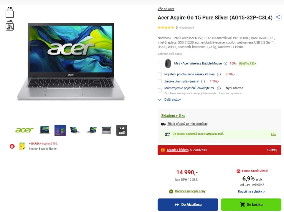 Acer 3,6 GHz, 16/512 GB, 15,6", W11