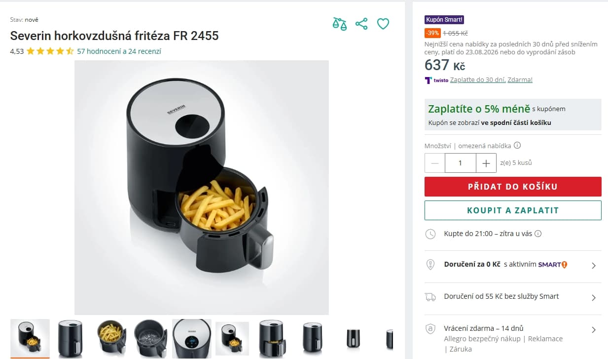 Horkovzdušná fritéza Severin 1,8 litru