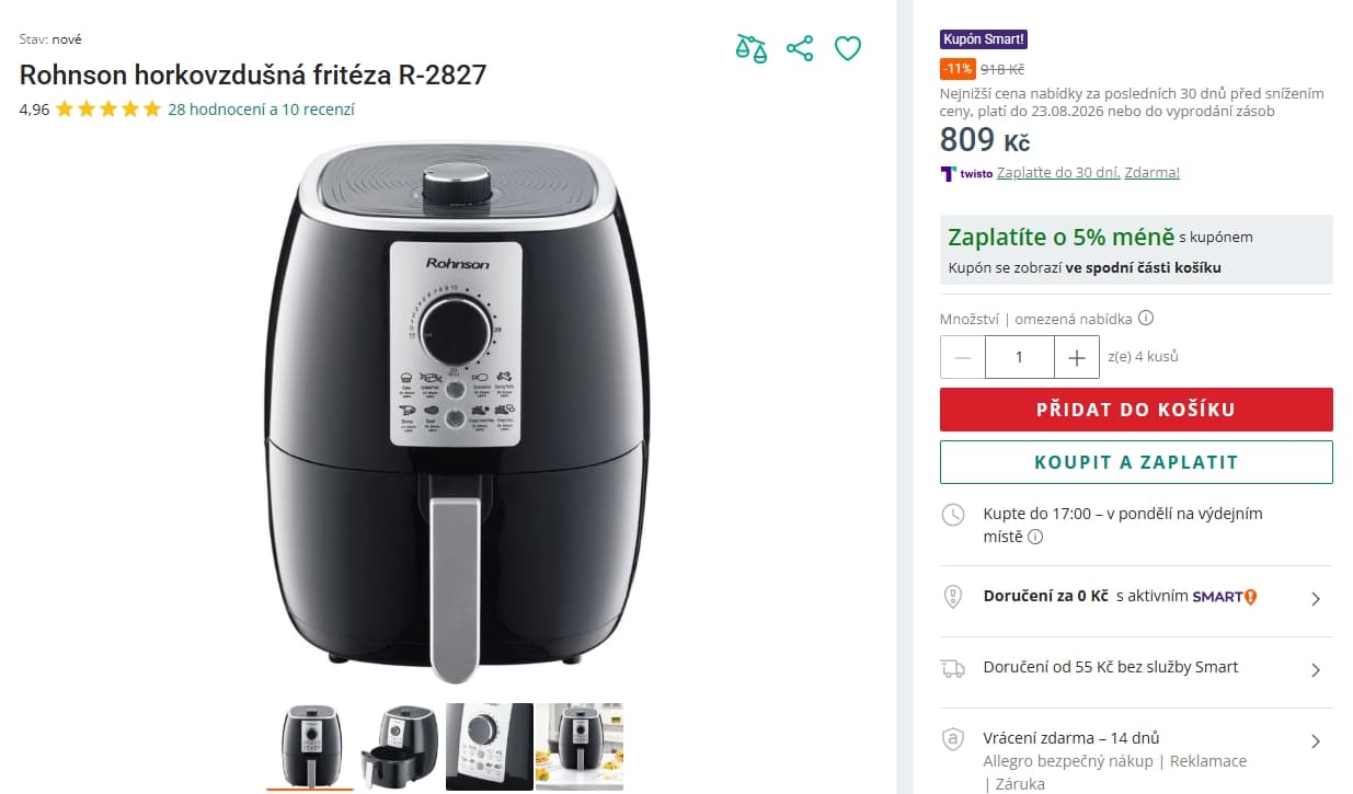 Horkovzdušná fritéza Rohnson 5 litrů