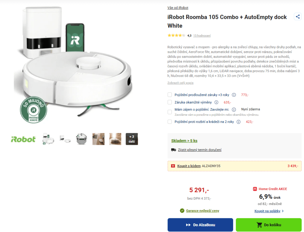 Robot vysavač, mop, stanice iRobot Roomba 105