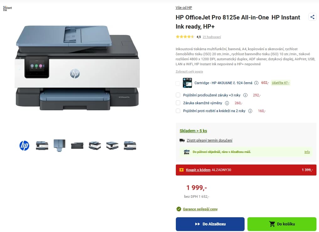 Barva multifunkce ink. HP, Wifi