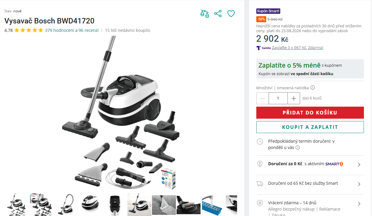 Vysavač Bosch (mokré i suché) BWD41720 