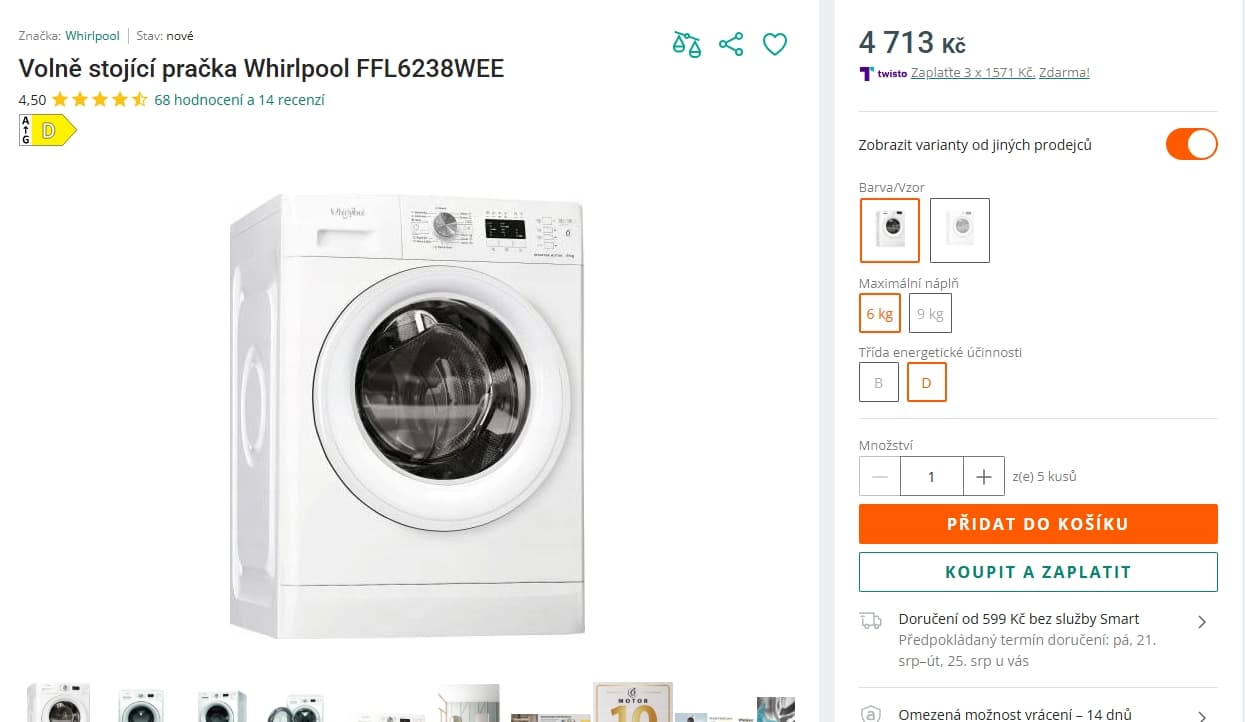 Pračka Whirlpool, 6kg, 1200 ot., A+++