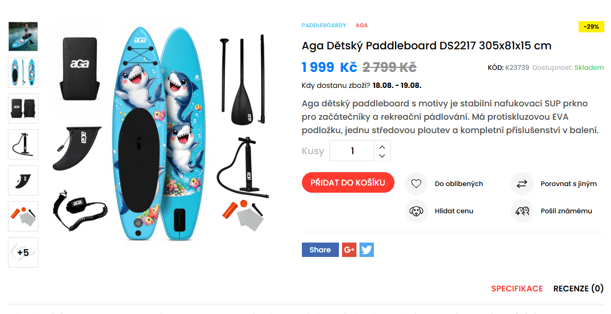 Dětský paddleboard Aga 305x81 cm, 140 kg