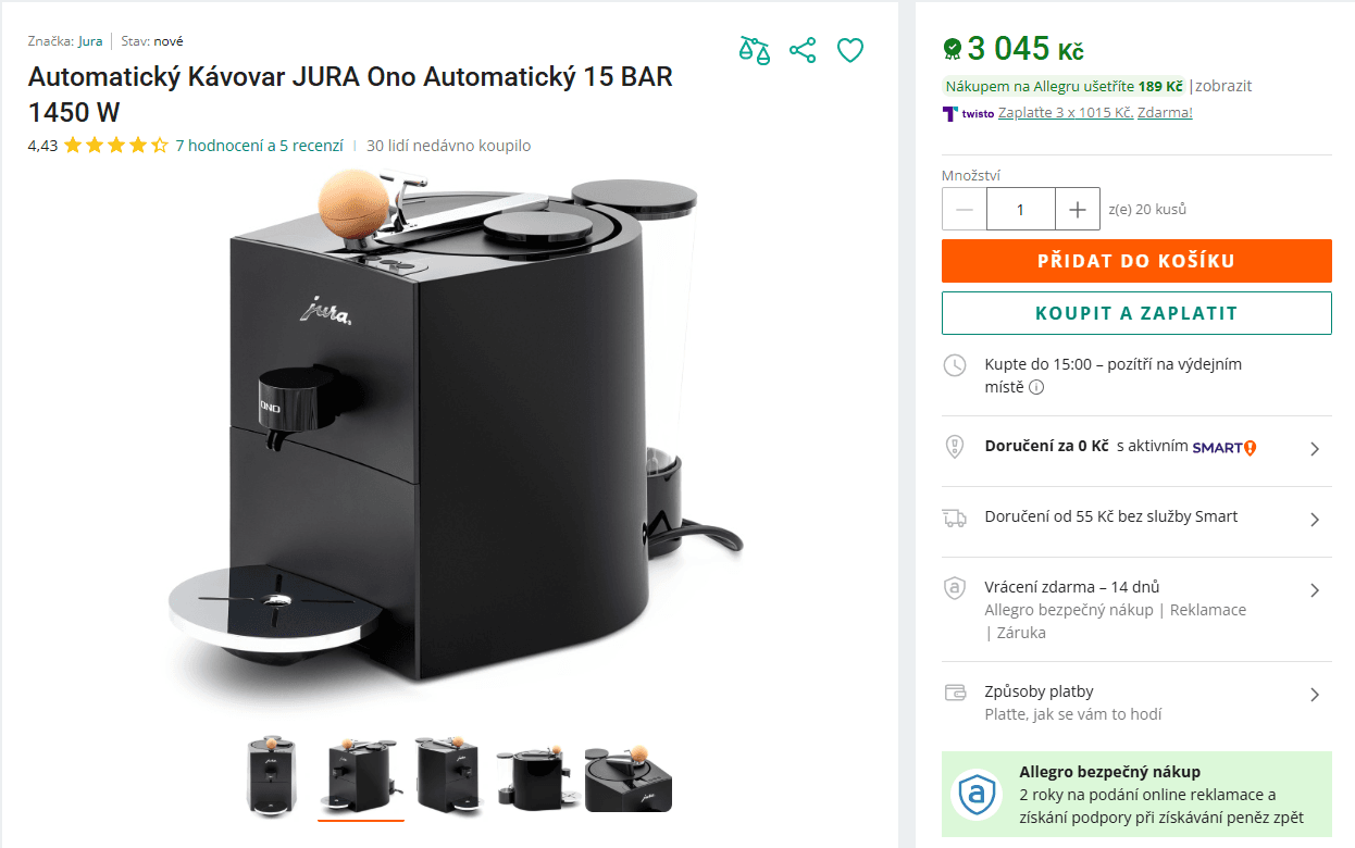 Espresso Jura Ono, mletá káva