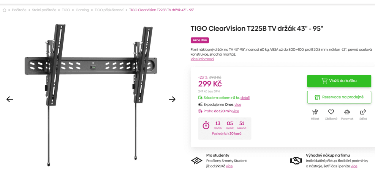 Držák na TV Tigo 43-95", sklon