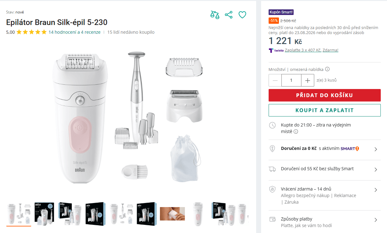 Dámský epilátor s 28 pinzetami Braun Silk-épil 5-230
