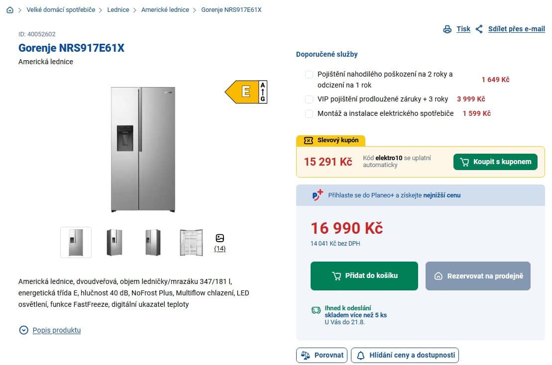Americká lednice Gorenje, no frost, led, voda, 179 cm
