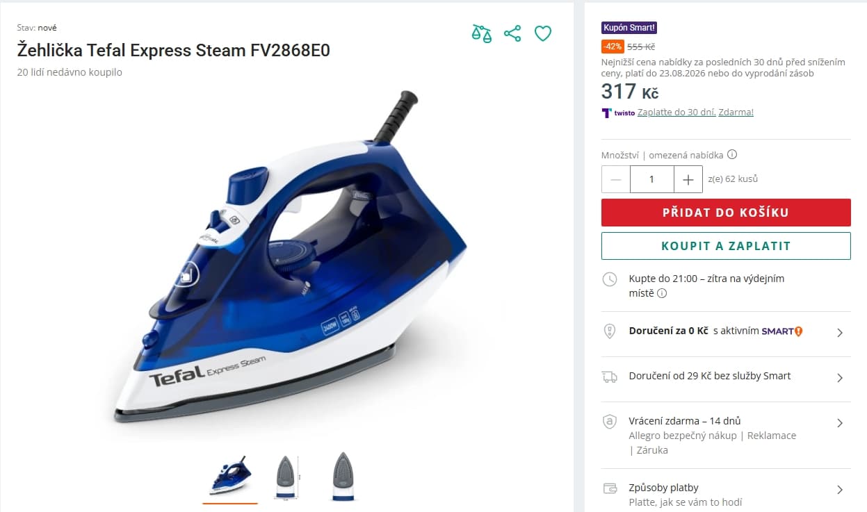 Napařovací žehlička Tefal, 2400 W