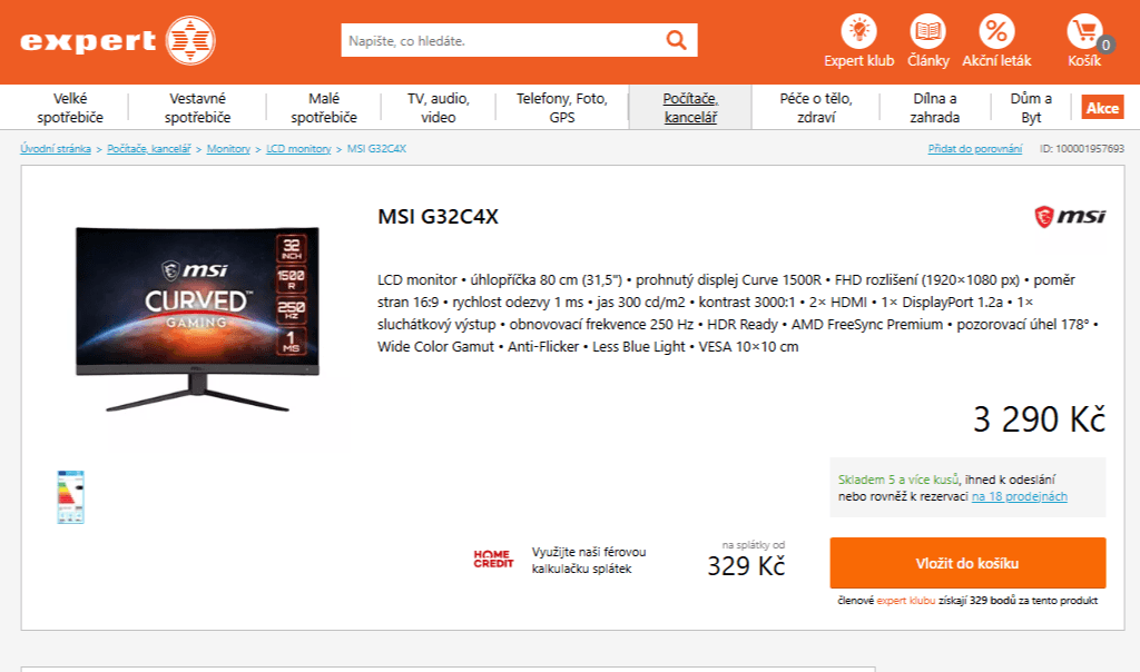 Curved herní PC monitor MSI 32"