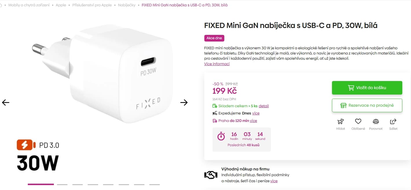 Nabíječka do sítě FIXED Mini GaN 30 W 