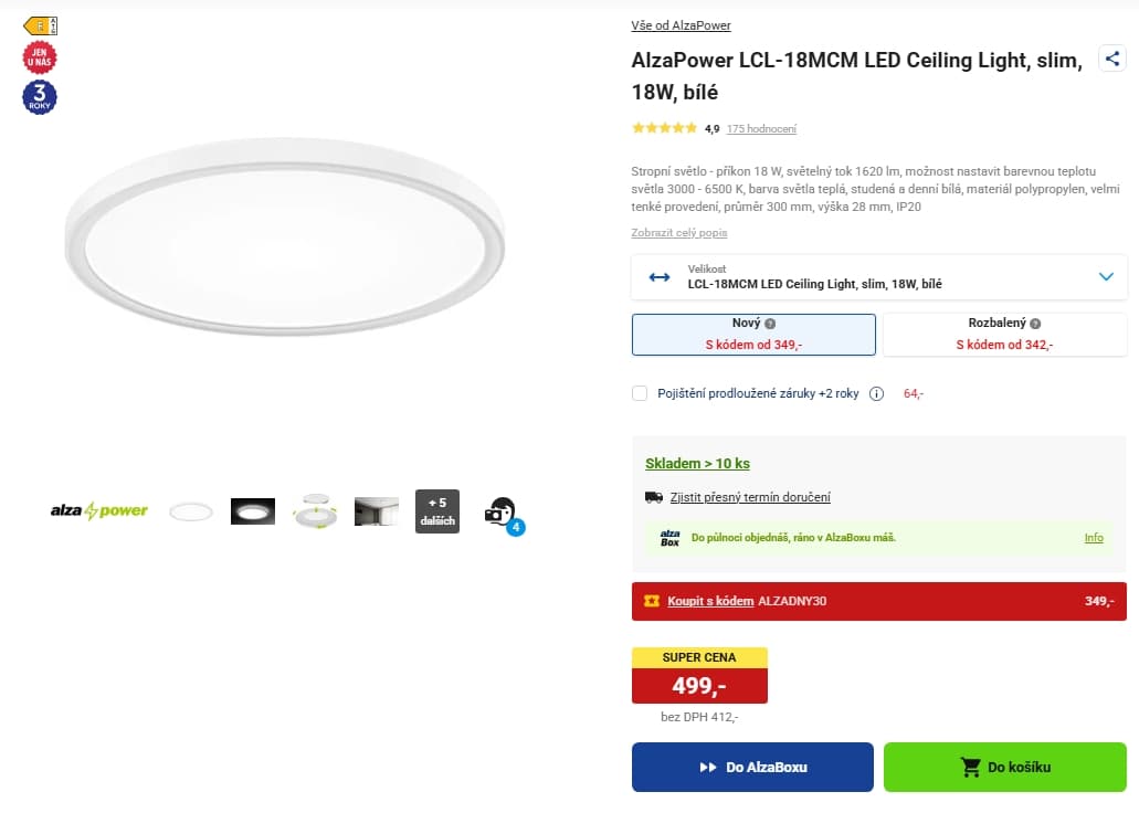 Stropní světlo AlzaPower, 18 W, 1620 lm, různé barvy, 30 cm