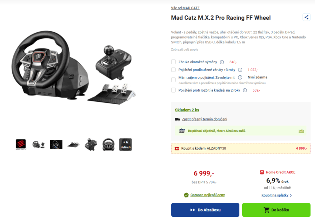 Volant s pedály, zpětná vazba Mad Catz 
