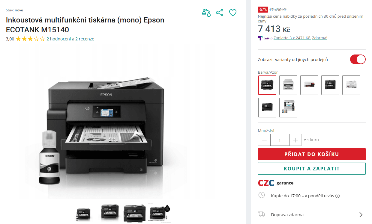 Multifunkce, tank, ČB Epson, Wifi, duplex