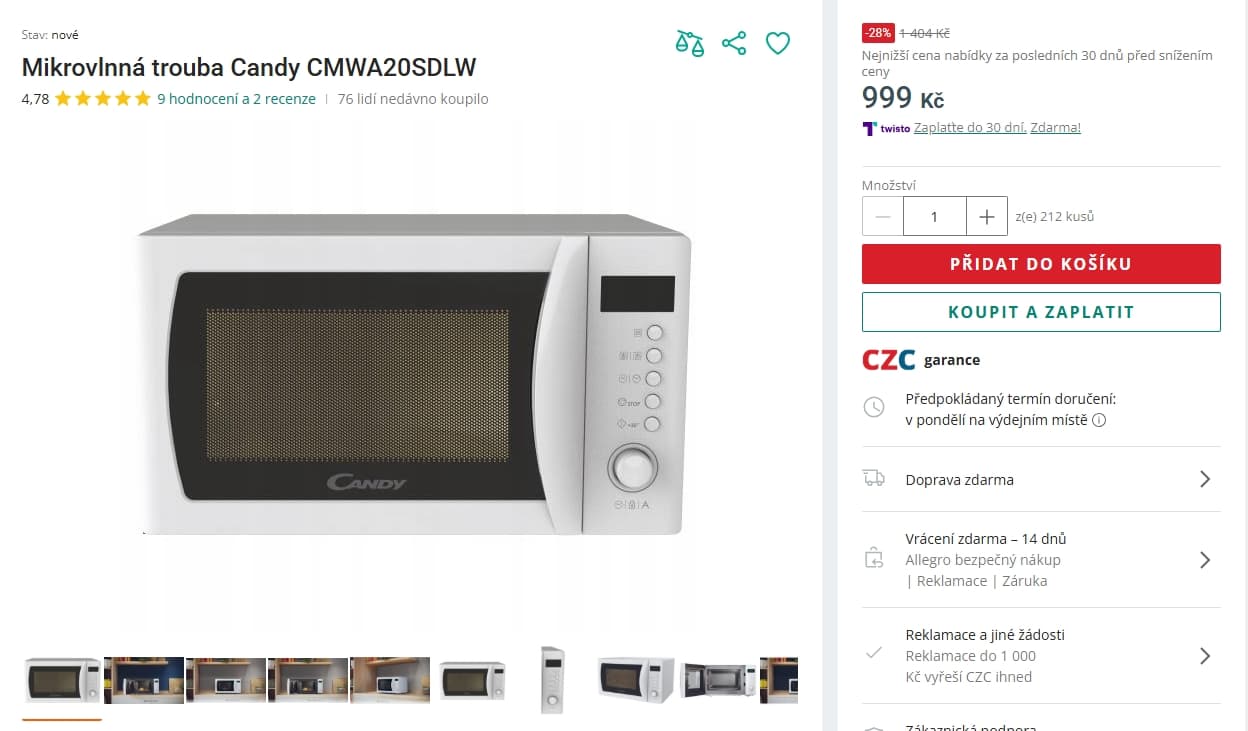Mikrovlnka Candy, 8 programů