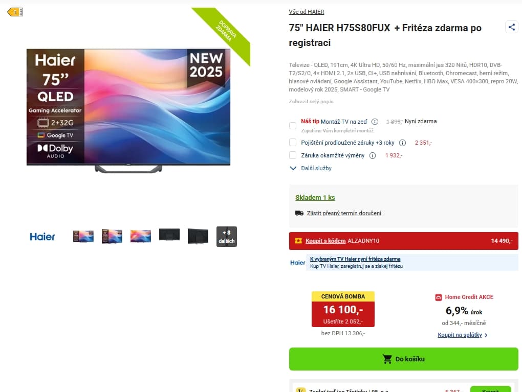 4K QLED TV, 191 cm, Haier