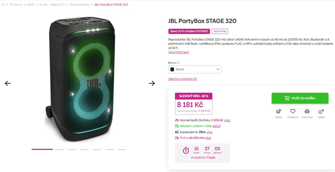 BT repro JBL, 240 W, světla, 67x39cm
