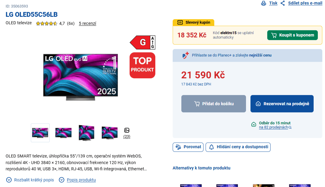 OLED 4K TV, 120 Hz, 40W, Atmos, 139 cm, LG