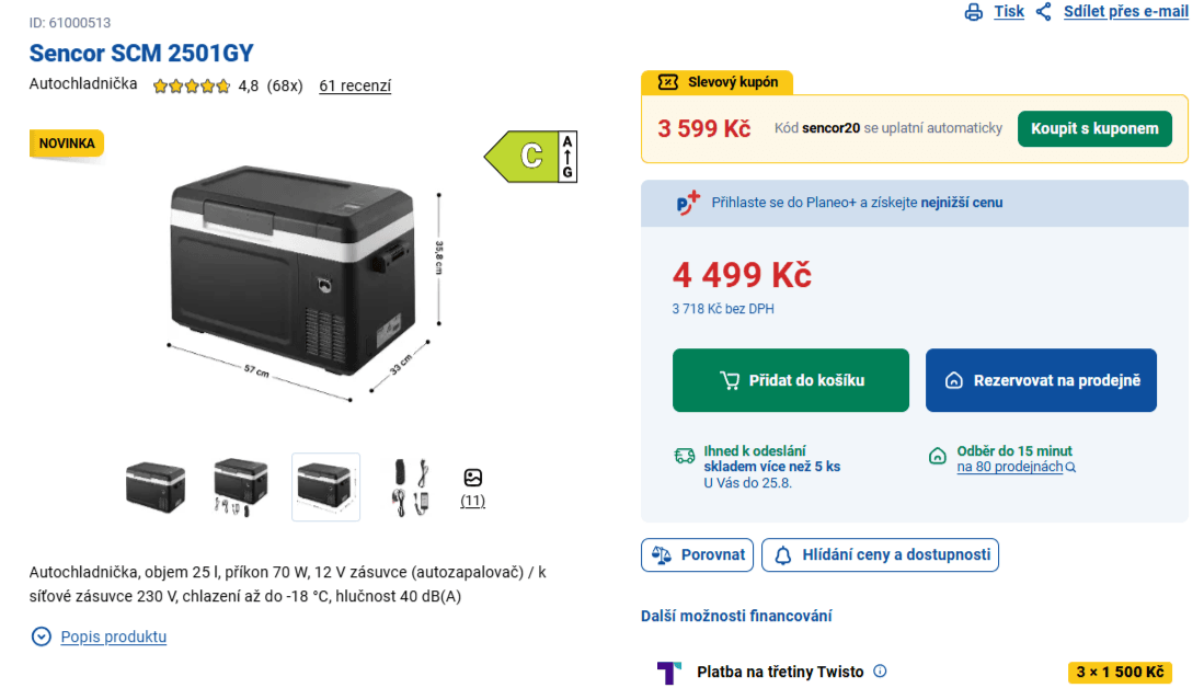 Lednice do auta kompresorová Sencor, 25 l.