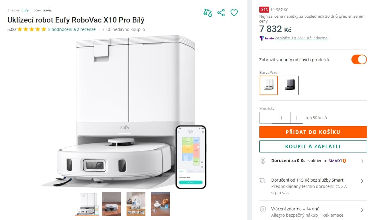 Robot vysavač/mop/stanice Eufy, lidar, AI