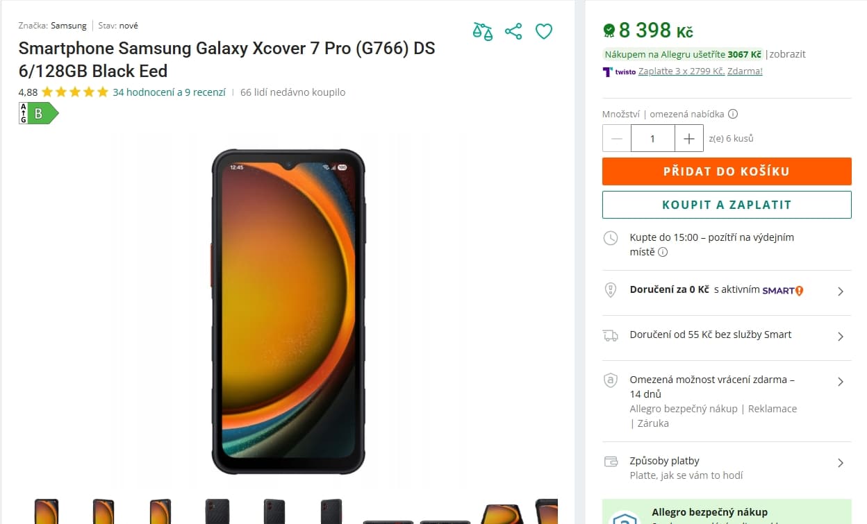 Samsung Galaxy Xcover 7 Pro 8x 2,5 GHz, 6/128 GB, 6,6"