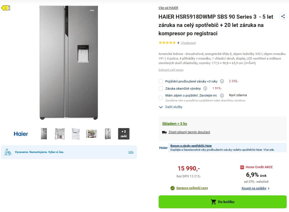Americká lednice Haier, voda, TNF, 178 cm