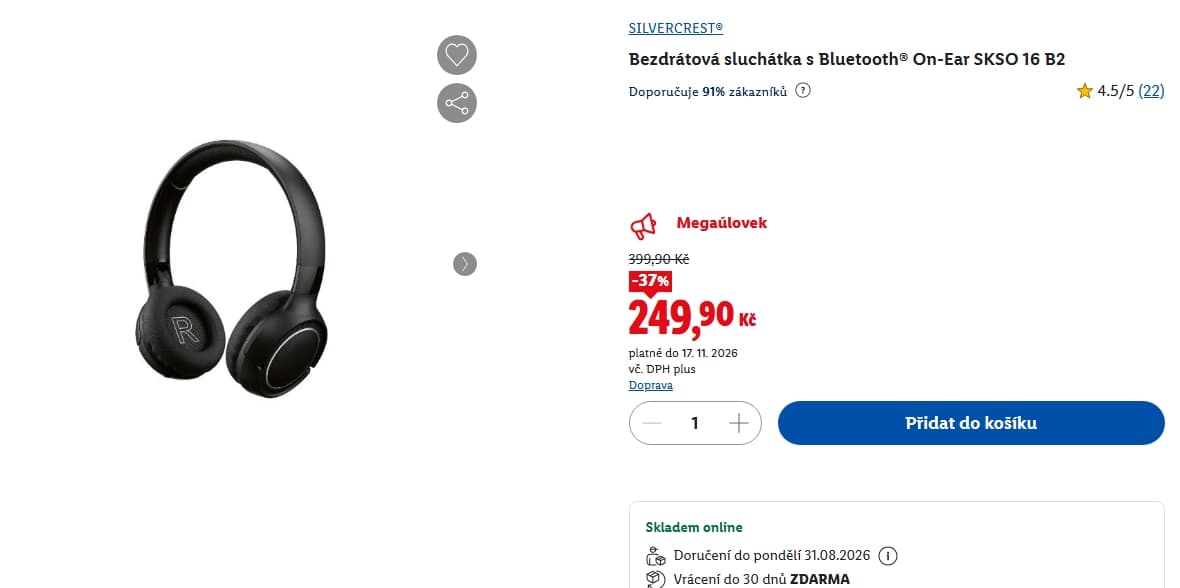 BT sluchátka Silvercrest, BT 5, 12 hodin