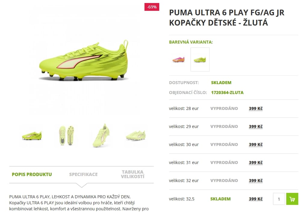 Dětské kopačky Puma ULTRA 6 - 32,5 eur