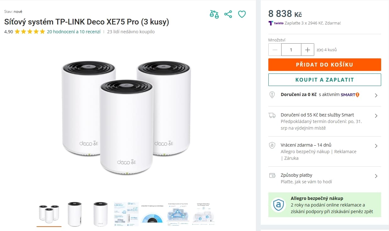 Třípásmový meshový systém TP-Link Deco XE75 Pro, 3 ks