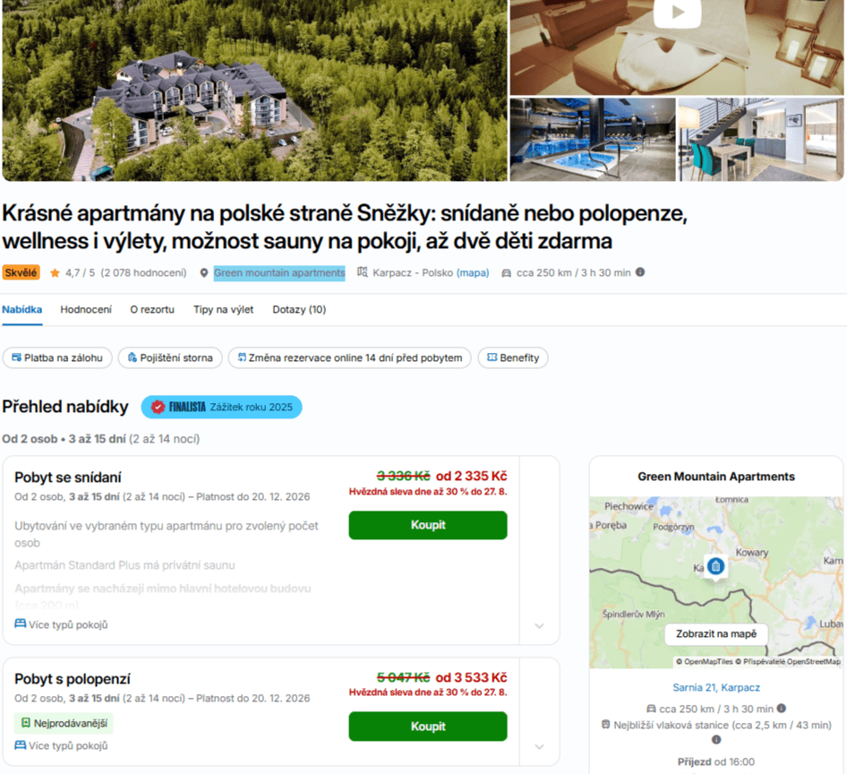 5* hotel Green mountain Karpacz, snídaně, wellness, pro 2+2