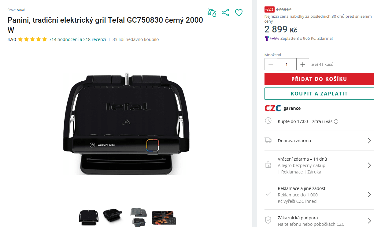 El. gril Tefal OptiGrill Elite 30x20 cm, 12 prg