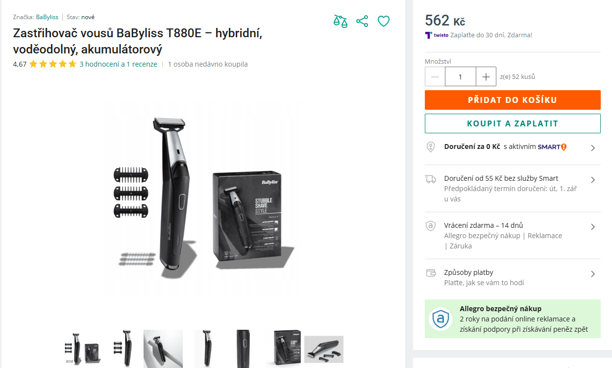 Zastřihovač vousů BaByliss, aku
